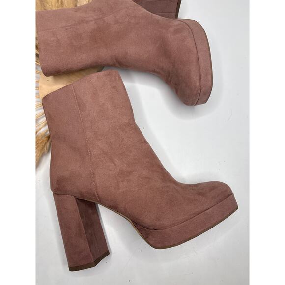 Lauren Conrad Pink Faux Suede Platform Ankle Boots Size 7.5 Stacked Chunky Heel - Picture 2 of 11
